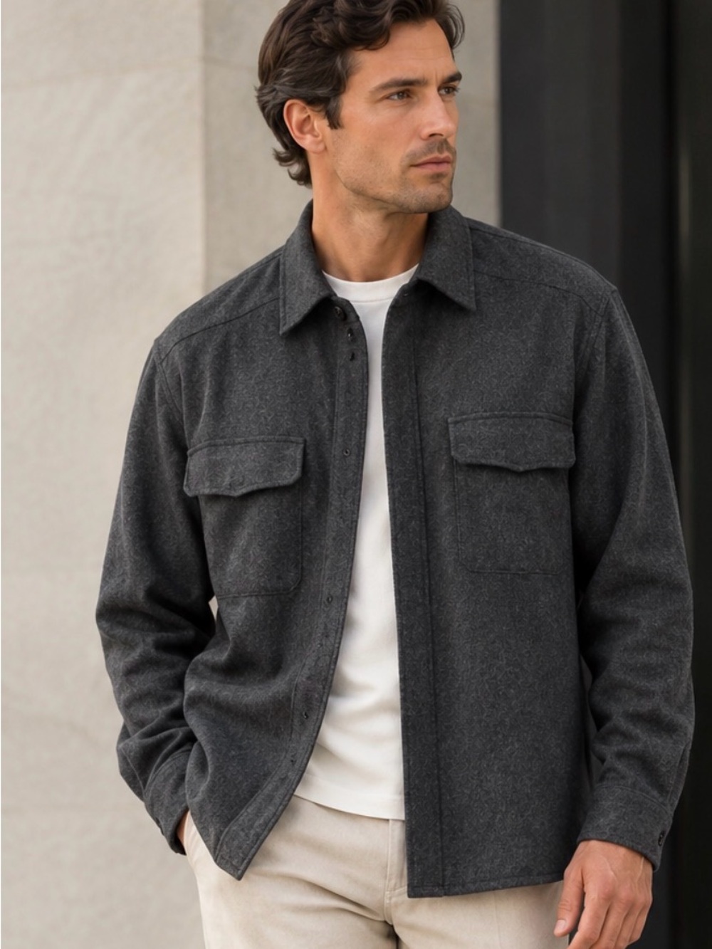 Ermenegildo Zegna Mens Grey Wool Overshirt Shacket Large Italy - Minor Flaw
